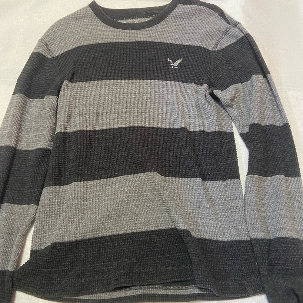 american eagle grey striped vintage fit sweater